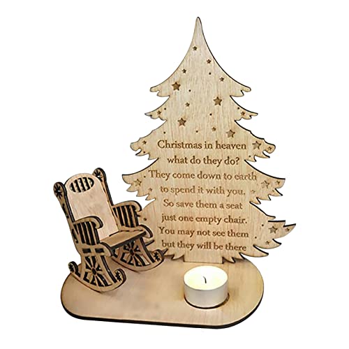 Christmas Remembrance Candle Ornament To Remember Loved Ones, Wooden Candle Holder With Personalised Chair, Loved Ones In Heaven Version Memory Table Top Plaque Centrepiece With Empty Chair