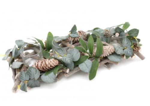 Marco Paul Christmas Alpine Sage Votive Candle Holder for 4 Candles Tea Light Xmas Decorative Holder Display Festive Décor Indoor Home Decoration Ornamental Candle Table Centrepiece (Holds 4)