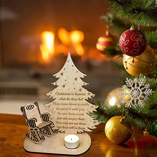 Christmas Remembrance Candle Ornament To Remember Loved Ones, Wooden Candle Holder With Personalised Chair, Loved Ones In Heaven Version Memory Table Top Plaque Centrepiece With Empty Chair