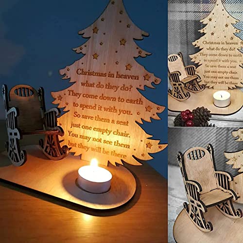 Christmas Remembrance Candle Ornament To Remember Loved Ones, Wooden Candle Holder With Personalised Chair, Loved Ones In Heaven Version Memory Table Top Plaque Centrepiece With Empty Chair