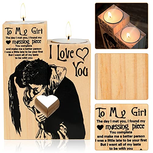 Delisouls Heart-Shaped Hollow Candle Holder, To My Girl I Love You Candlestick with Candle, Gift for Birthday Anniversary Christmas Valentine‘s Day