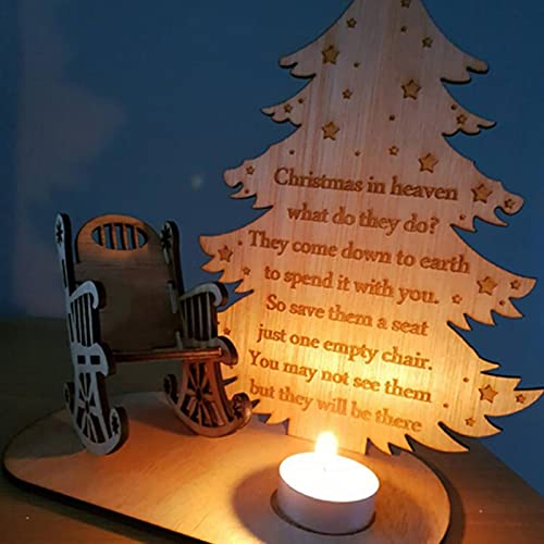 Christmas Remembrance Candle Ornament To Remember Loved Ones, Wooden Candle Holder With Personalised Chair, Loved Ones In Heaven Version Memory Table Top Plaque Centrepiece With Empty Chair
