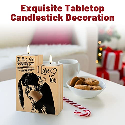 Delisouls Heart-Shaped Hollow Candle Holder, To My Girl I Love You Candlestick with Candle, Gift for Birthday Anniversary Christmas Valentine‘s Day