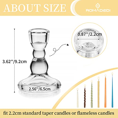 Romadedi Glass Candle Holder for Candlestick - 4pcs Clear Tapered Candle Holders Bulk for Standard Candle Sticks for Wedding Centrepieces Christmas Table Décor