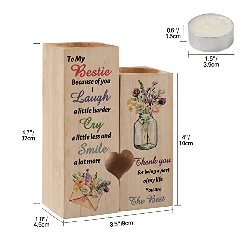 Funnli Gifts for Women, Wooden Heart Shaped Candle Holder Friendship Gifts for Women,Warm Engraved, Ideal Birthday, Christmas, Graduation Bestie Gifts