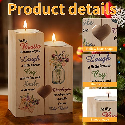 Funnli Gifts for Women, Wooden Heart Shaped Candle Holder Friendship Gifts for Women,Warm Engraved, Ideal Birthday, Christmas, Graduation Bestie Gifts