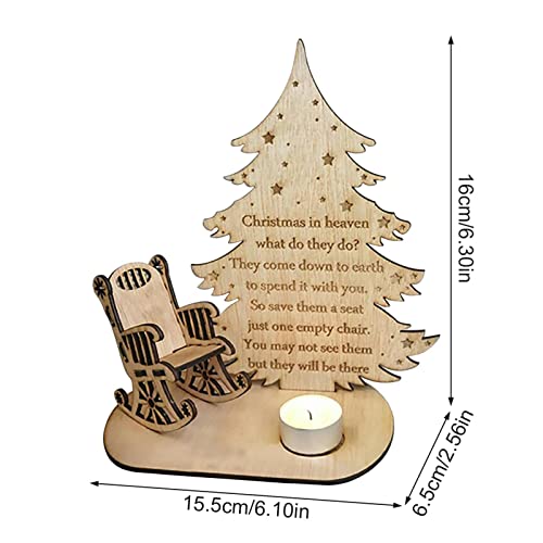 Christmas Remembrance Candle Ornament To Remember Loved Ones, Wooden Candle Holder With Personalised Chair, Loved Ones In Heaven Version Memory Table Top Plaque Centrepiece With Empty Chair