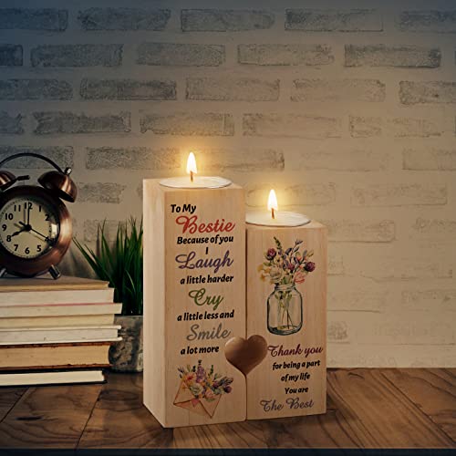 Funnli Gifts for Women, Wooden Heart Shaped Candle Holder Friendship Gifts for Women,Warm Engraved, Ideal Birthday, Christmas, Graduation Bestie Gifts