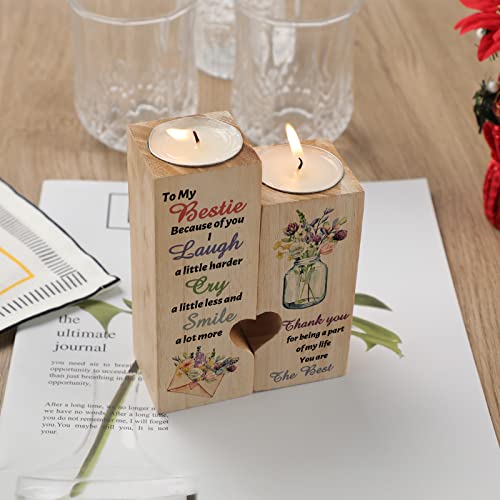 Funnli Gifts for Women, Wooden Heart Shaped Candle Holder Friendship Gifts for Women,Warm Engraved, Ideal Birthday, Christmas, Graduation Bestie Gifts