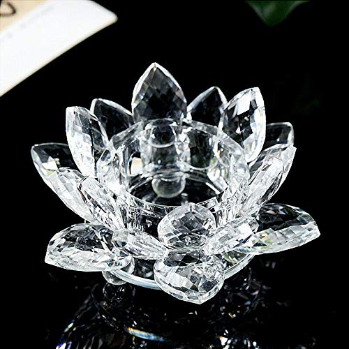 ShreeFit Tealight Candle Holders Crystal Lotus Flower Ornament Glass Tea Light Candle Holder Collectible Feng Shui Decor Decoration for Christmas Home Wedding Party (Clear)