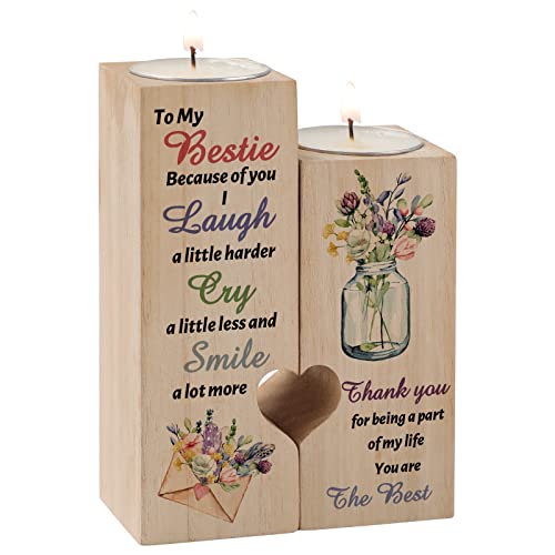 Funnli Gifts for Women, Wooden Heart Shaped Candle Holder Friendship Gifts for Women,Warm Engraved, Ideal Birthday, Christmas, Graduation Bestie Gifts