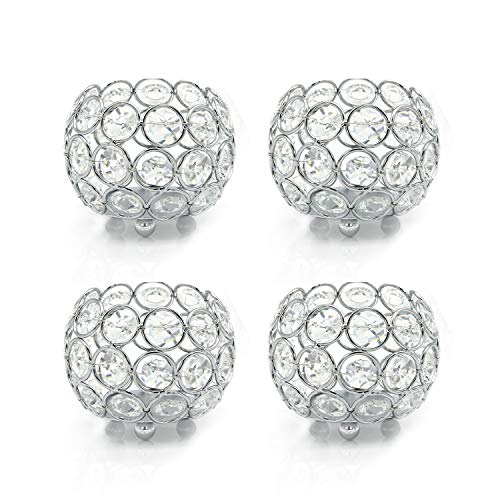 VINCIGANT Crystal Tea light Candle Holders Sliver Bowl Candlestick Holders Table Centrepiece Ornaments for Home Decor Christmas Halloween Party 4pcs Set,8cm Diameter