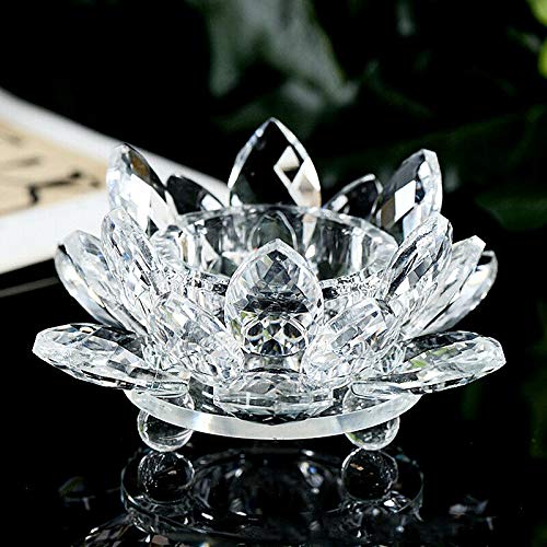 ShreeFit Tealight Candle Holders Crystal Lotus Flower Ornament Glass Tea Light Candle Holder Collectible Feng Shui Decor Decoration for Christmas Home Wedding Party (Clear)
