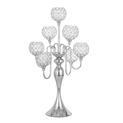 Silver Candle Holders for Table Centerpiece 7 Arms Tall Crystal Candelabra Home Wedding Decor Christmas Decorations Centerpieces for Dinner Party Events