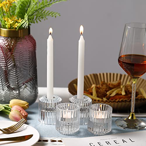 Glass Candle Holders, Tealight Candlestick Holders 2 in 1 set of 6 for Wedding, Church, Christmas, Birthday party, Gift, Bedroom Decoration