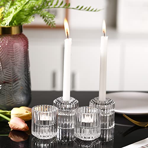 Glass Candle Holders, Tealight Candlestick Holders 2 in 1 set of 6 for Wedding, Church, Christmas, Birthday party, Gift, Bedroom Decoration