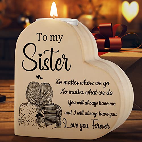 Funnli Sister Gifts, Heart-shaped Candlestick Candle Holders Gifts for Sister, Sister Gifts for Birthday Christmas Mothers Day Wedding Day (Sister)
