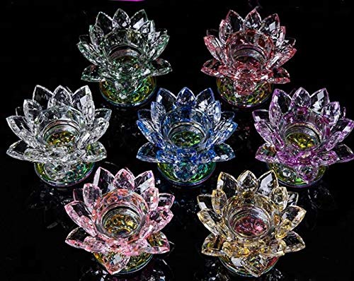 ShreeFit Tealight Candle Holders Crystal Lotus Flower Ornament Glass Tea Light Candle Holder Collectible Feng Shui Decor Decoration for Christmas Home Wedding Party (Clear)