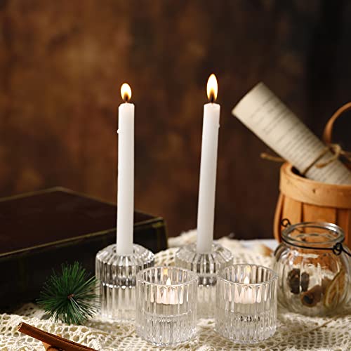 Glass Candle Holders, Tealight Candlestick Holders 2 in 1 set of 6 for Wedding, Church, Christmas, Birthday party, Gift, Bedroom Decoration