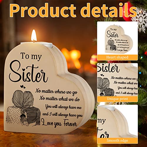 Funnli Sister Gifts, Heart-shaped Candlestick Candle Holders Gifts for Sister, Sister Gifts for Birthday Christmas Mothers Day Wedding Day (Sister)