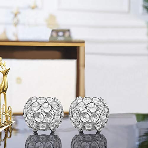 VINCIGANT Crystal Tea light Candle Holders Sliver Bowl Candlestick Holders Table Centrepiece Ornaments for Home Decor Christmas Halloween Party 4pcs Set,8cm Diameter