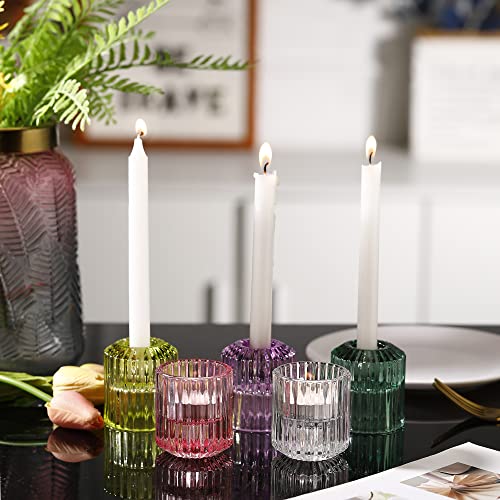 Glass Candle Holders, Tealight Candlestick Holders 2 in 1 set of 6 for Wedding, Church, Christmas, Birthday party, Gift, Bedroom Decoration