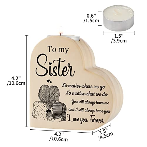 Funnli Sister Gifts, Heart-shaped Candlestick Candle Holders Gifts for Sister, Sister Gifts for Birthday Christmas Mothers Day Wedding Day (Sister)