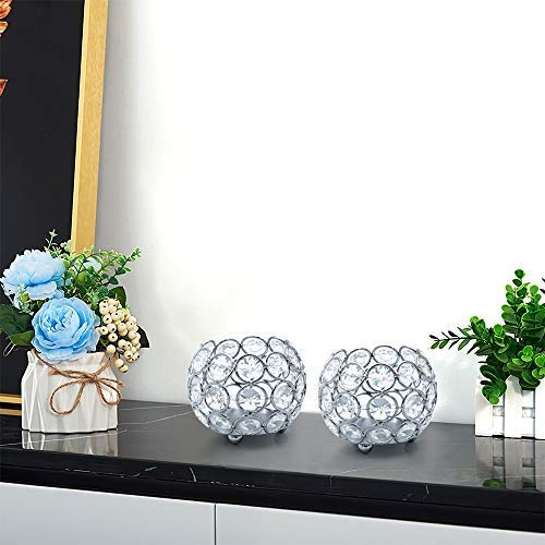 VINCIGANT Crystal Tea light Candle Holders Sliver Bowl Candlestick Holders Table Centrepiece Ornaments for Home Decor Christmas Halloween Party 4pcs Set,8cm Diameter