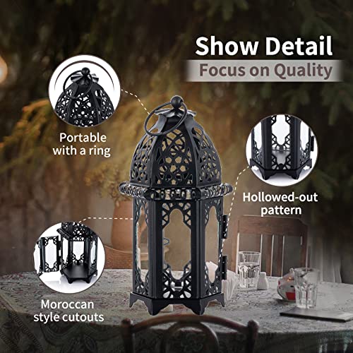 NUPTIO 2 Pcs Metal Tealight Candle Holder Small Sized Wedding Centerpieces Transparent Glass, Tea Light Lantern Holders, Hanging Lanterns Creative Wedding Home Table Christmas Decoration, Black