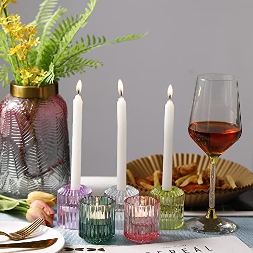 Glass Candle Holders, Tealight Candlestick Holders 2 in 1 set of 6 for Wedding, Church, Christmas, Birthday party, Gift, Bedroom Decoration