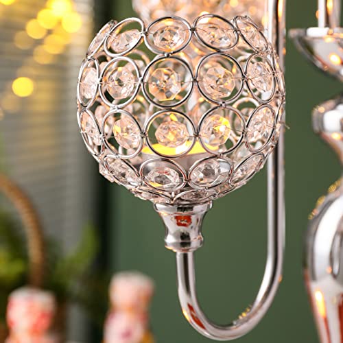 Silver Candle Holders for Table Centerpiece 7 Arms Tall Crystal Candelabra Home Wedding Decor Christmas Decorations Centerpieces for Dinner Party Events