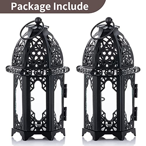 NUPTIO 2 Pcs Metal Tealight Candle Holder Small Sized Wedding Centerpieces Transparent Glass, Tea Light Lantern Holders, Hanging Lanterns Creative Wedding Home Table Christmas Decoration, Black