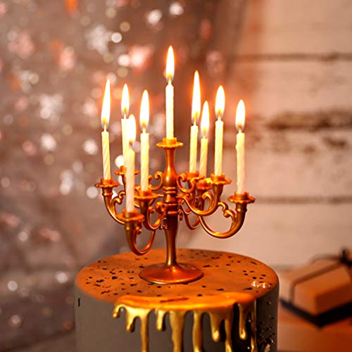 Amosfun 2 Pcs Candelabra Cake Topper Creative Candlestick Taper Candle Holder Dessert Food Topper For Christmas Wedding Birthday Cake Decor