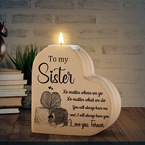 Funnli Sister Gifts, Heart-shaped Candlestick Candle Holders Gifts for Sister, Sister Gifts for Birthday Christmas Mothers Day Wedding Day (Sister)