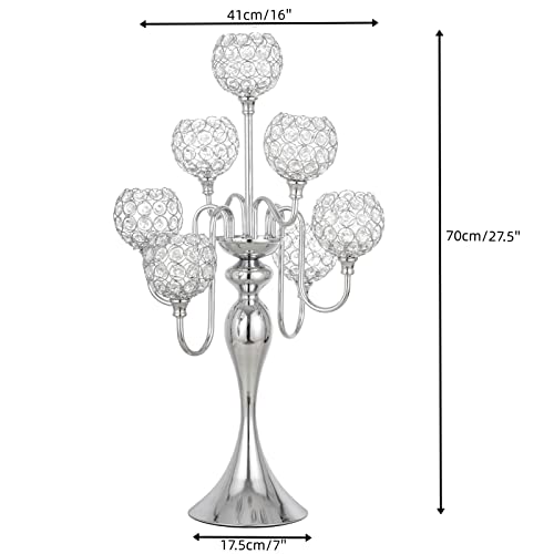 Silver Candle Holders for Table Centerpiece 7 Arms Tall Crystal Candelabra Home Wedding Decor Christmas Decorations Centerpieces for Dinner Party Events