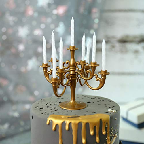 Amosfun 2 Pcs Candelabra Cake Topper Creative Candlestick Taper Candle Holder Dessert Food Topper For Christmas Wedding Birthday Cake Decor