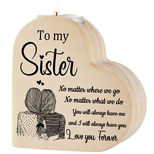 Funnli Sister Gifts, Heart-shaped Candlestick Candle Holders Gifts for Sister, Sister Gifts for Birthday Christmas Mothers Day Wedding Day (Sister)