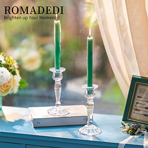 Crystal Candle Holders Candlestick Holders – Romadedi Taper Glass Candle Holder Candle Stick Holder for Dining Table Decoration, Christmas, Living Room, Fireplace Mantle, Wedding Decor, 2Pcs