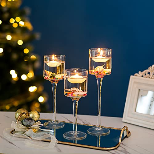 Sziqiqi Clear Glass Tea Light Candle Holders Set of 6, Tall Candle Holder for Floating Candles and Pillar Candles, Elegant Table Centrepieces for Mantelpiece Dining Rooms Wedding Party Christmas