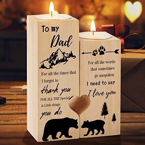 Tulolvae Dad Birthday Gifts, Heart Shaped Wooden Candle Holder, Gifts for Dad on Fathers Day Birthday Christmas from Daughter Son, Presents for Daddy Birthday Christmas Thanksgiving