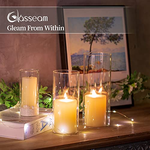 Hurricane Candle Holder Glass Cylinder: Set of 4 (12Pcs) Flower Vase for Tea Light Votive Pillar Floating Candles Dining Table Decorations Wedding Centrepieces Living Room Christmas Ornaments (M+L+XL)