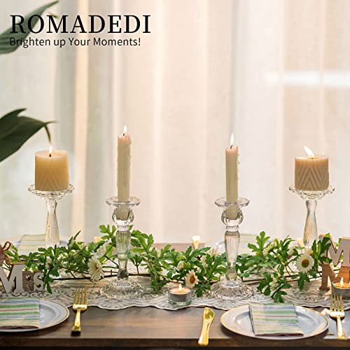 Crystal Candle Holders Candlestick Holders – Romadedi Taper Glass Candle Holder Candle Stick Holder for Dining Table Decoration, Christmas, Living Room, Fireplace Mantle, Wedding Decor, 2Pcs