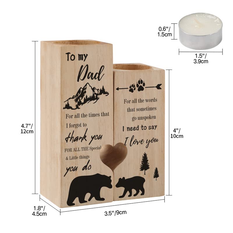 Tulolvae Dad Birthday Gifts, Heart Shaped Wooden Candle Holder, Gifts for Dad on Fathers Day Birthday Christmas from Daughter Son, Presents for Daddy Birthday Christmas Thanksgiving