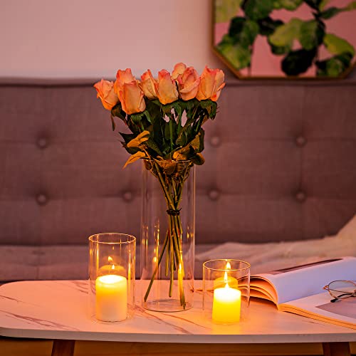 Hurricane Candle Holder Glass Cylinder: Set of 4 (12Pcs) Flower Vase for Tea Light Votive Pillar Floating Candles Dining Table Decorations Wedding Centrepieces Living Room Christmas Ornaments (M+L+XL)