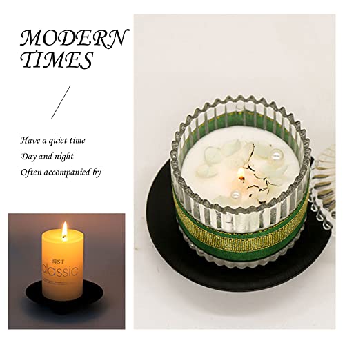 MIVAIUN Candle Holders 4Pcs Black Retro Pillar Candle Holders Round Candle Decorative Tray 10cm Iron Candle Tray Candlestick Holders for Spa Wedding Bathroom Church Living Room Party Christmas (Black)