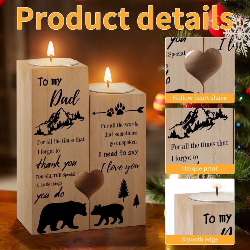 Tulolvae Dad Birthday Gifts, Heart Shaped Wooden Candle Holder, Gifts for Dad on Fathers Day Birthday Christmas from Daughter Son, Presents for Daddy Birthday Christmas Thanksgiving