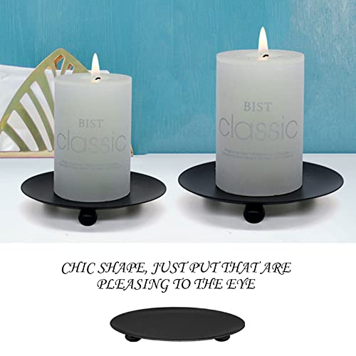 MIVAIUN Candle Holders 4Pcs Black Retro Pillar Candle Holders Round Candle Decorative Tray 10cm Iron Candle Tray Candlestick Holders for Spa Wedding Bathroom Church Living Room Party Christmas (Black)