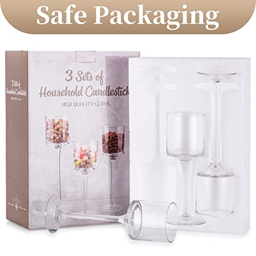 Sziqiqi Clear Glass Tea Light Candle Holders Set of 6, Tall Candle Holder for Floating Candles and Pillar Candles, Elegant Table Centrepieces for Mantelpiece Dining Rooms Wedding Party Christmas