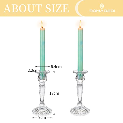 Crystal Candle Holders Candlestick Holders – Romadedi Taper Glass Candle Holder Candle Stick Holder for Dining Table Decoration, Christmas, Living Room, Fireplace Mantle, Wedding Decor, 2Pcs