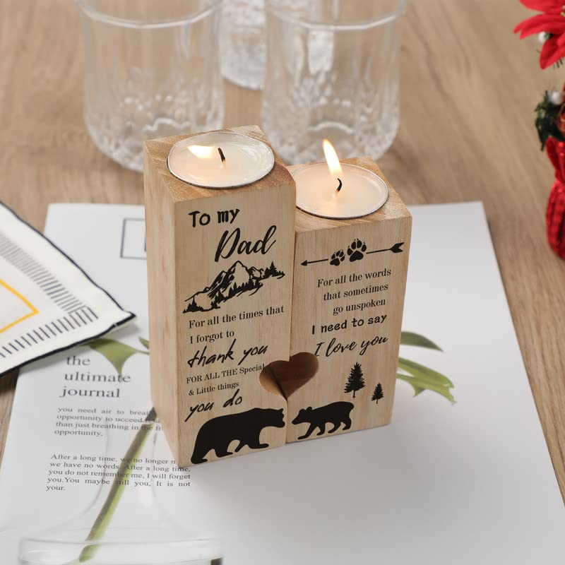 Tulolvae Dad Birthday Gifts, Heart Shaped Wooden Candle Holder, Gifts for Dad on Fathers Day Birthday Christmas from Daughter Son, Presents for Daddy Birthday Christmas Thanksgiving
